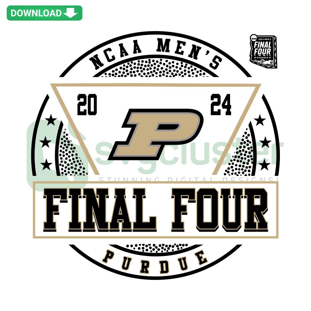Purdue Boilermakers 2024 Final Four Circle SVG: Bold emblem design; perfect digital SVG for wall art, enthusiasts, college sports fans.