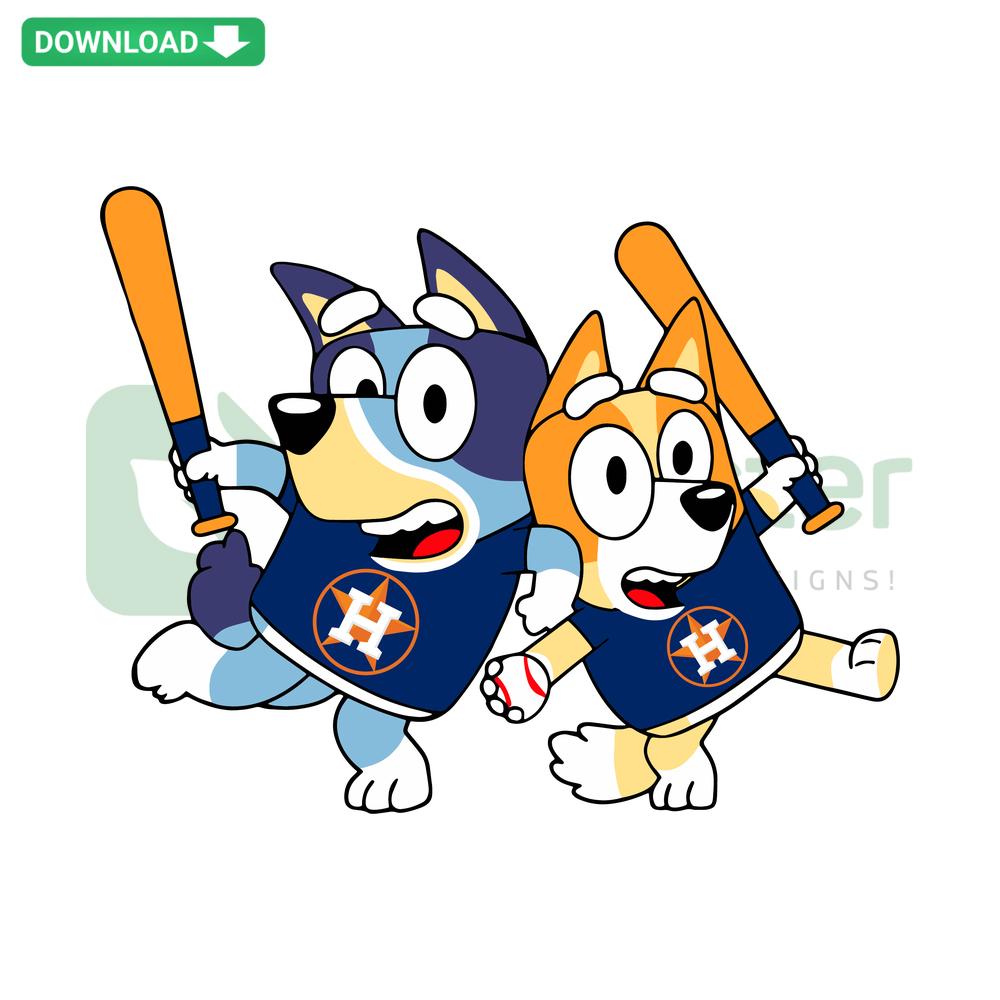Blue cartoon dog wearing Astros baseball cap SVG, digital download, premium graphics, Houston-inspired sports design.