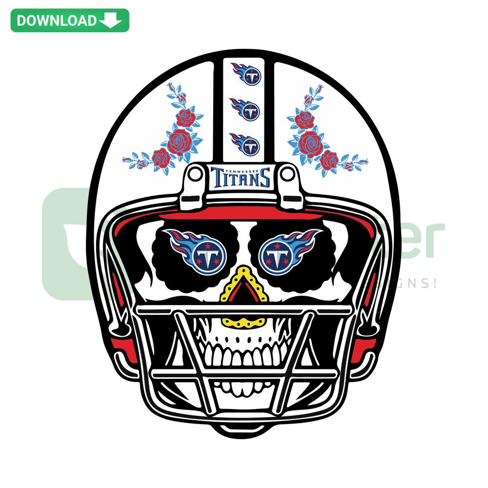 Sugar Skull Titans Helmet SVG: Intricate design, vibrant colors, Cricut-ready. Perfect for crafts, sports fans, and Day of the Dead projects.