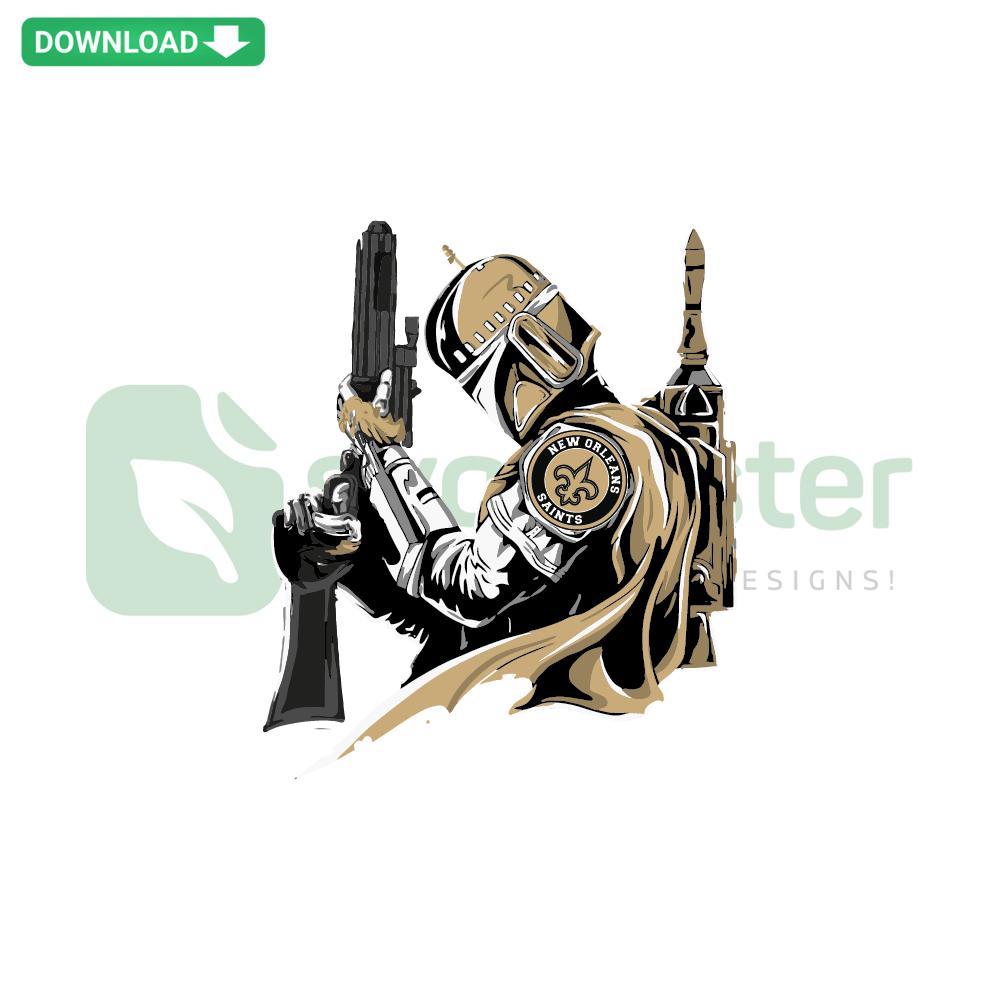 Mandalorian New Orleans Saints SVG Design: Instant Download, Star Wars-themed vector files, perfect for Saints fans crafting.