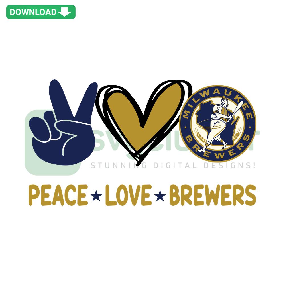 Peace Love Brewers SVG graphic, featuring peace sign, heart, and beer mug icons, perfect for craft beer enthusiasts.