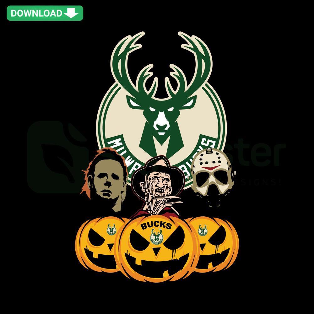 Milwaukee Bucks SVG with Halloween horror pumpkin design; perfect for SVG design downloads and spooky basketball fans.