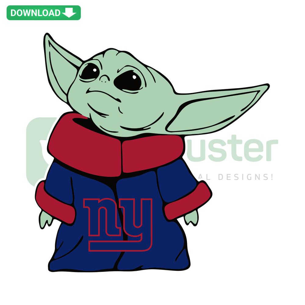 NFL Baby Yoda SVG with New York Giants logo; Unique SVG Designs for Cricut; Star Wars sports fan art.
