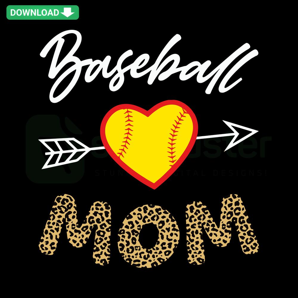 Baseball Mom Leopard SVG design for Cricut & Silhouette; bold text with leopard print, perfect for DIY projects.