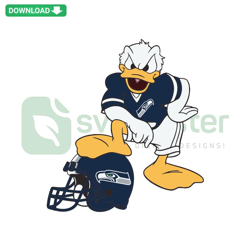 Donald Duck in Seattle Seahawks attire, SVG Clip Art Digital Download, cartoon character vector file for crafts and designs.