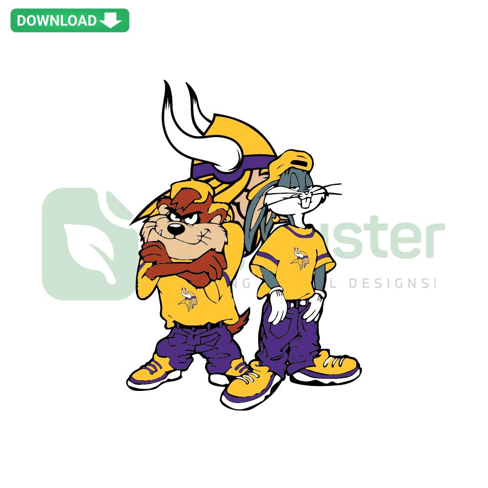 Looney Tunes Hip Hop Minnesota Vikings SVG, vibrant wall art design featuring iconic characters in team colors. Download SVG files today.