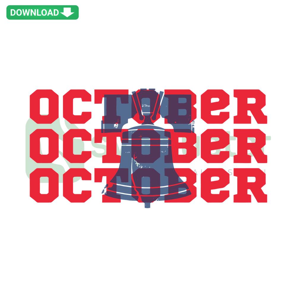 Philadelphia Baseball Red October SVG Design, Premium SVG Graphics, featuring bold red text with a baseball theme.