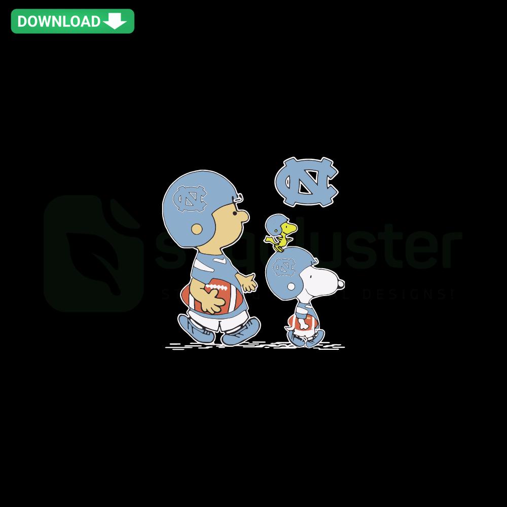 Snoopy and Woodstock wearing North Carolina Tar Heels hats, SVG craft design, printable for creative projects.