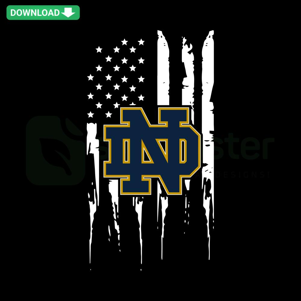 Notre Dame Fighting Irish America Flag SVG for Cricut/Silhouette; USA flag backdrop with ND logo; spirited craft design.