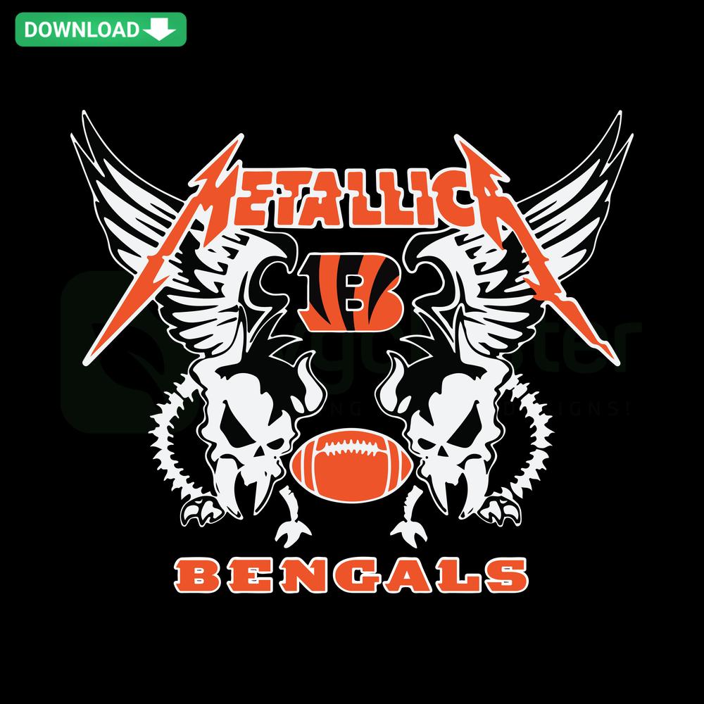 Metallica Bengals SVG file featuring a fierce tiger with Metallica-style font, perfect for digital downloads and print projects.