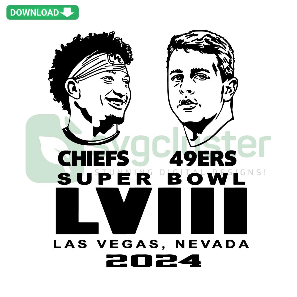 Super Bowl LVIII SVG: Mahomes Chiefs vs Purdy 49ers, Scrapbooking Design, NFL Matchup, Digital Graphic, Sports Illustration
