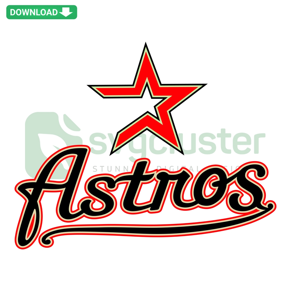 Astros logo design in black and red; Houston baseball team graphics available in SVG, PNG, DXF, EPS formats for Cricut crafting.
