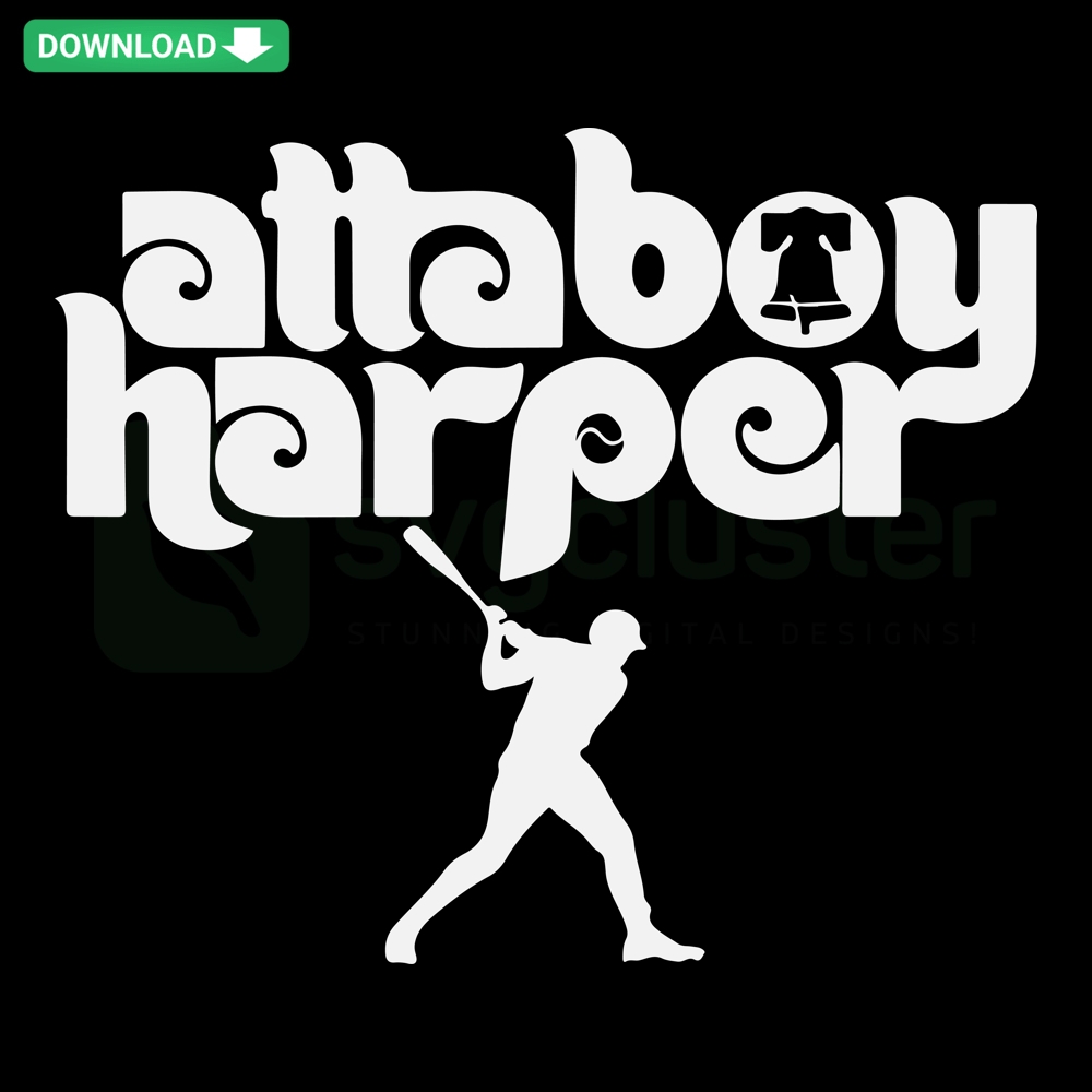 Atta Boy Harper Digital Bundle featuring Philadelphia baseball star design; Harper jersey, icons, skyline; perfect for fans.