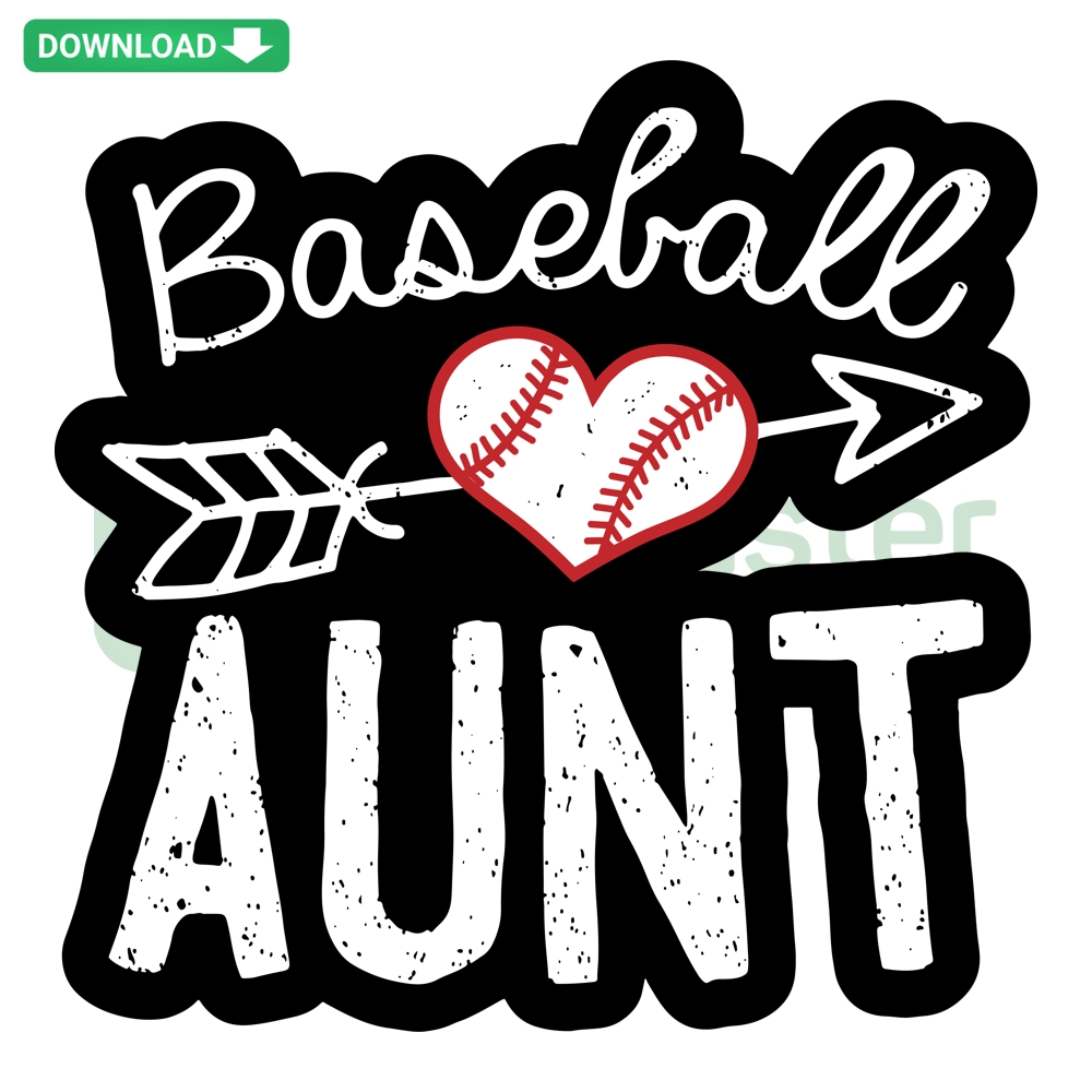Colorful Baseball Aunt heart SVG design featuring bats and balls, perfect for sporty gift crafts and custom apparel.
