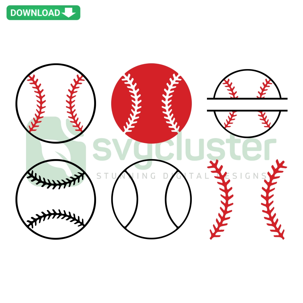 Baseball Stitches Monogram Sports SVG Bundle - Includes SVG, PNG, DXF, EPS formats, perfect for customized sports designs.