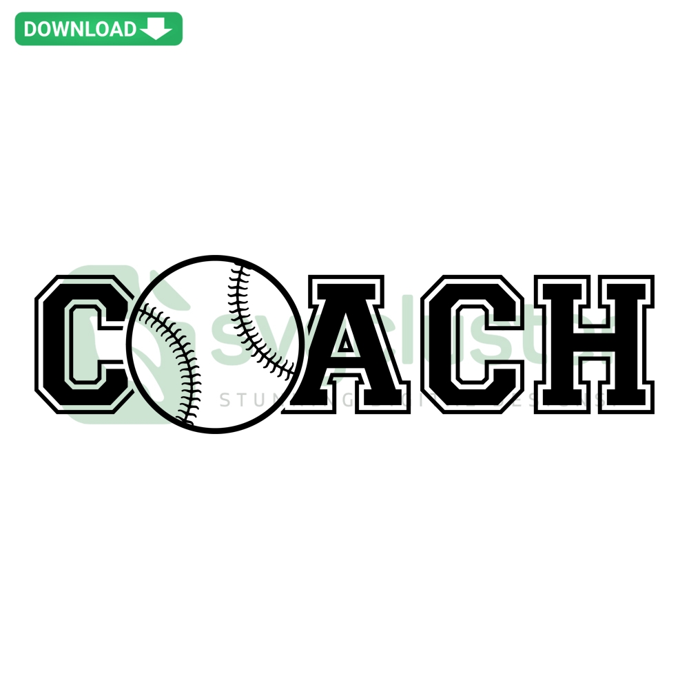 Baseball Coach SVG Design: Bold 'Coach' Text with Bat and Ball Graphics, Perfect for Sports Enthusiasts and DIY Craft Projects