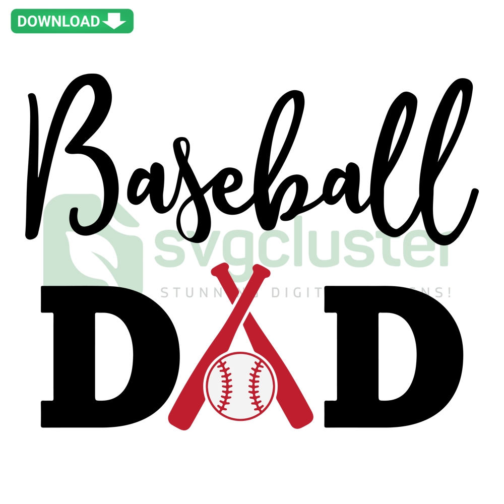 Baseball Dad Father's Day SVG: Patriotic cap, ball, and bat design in PNG, EPS, DXF formats for sports-themed crafts.