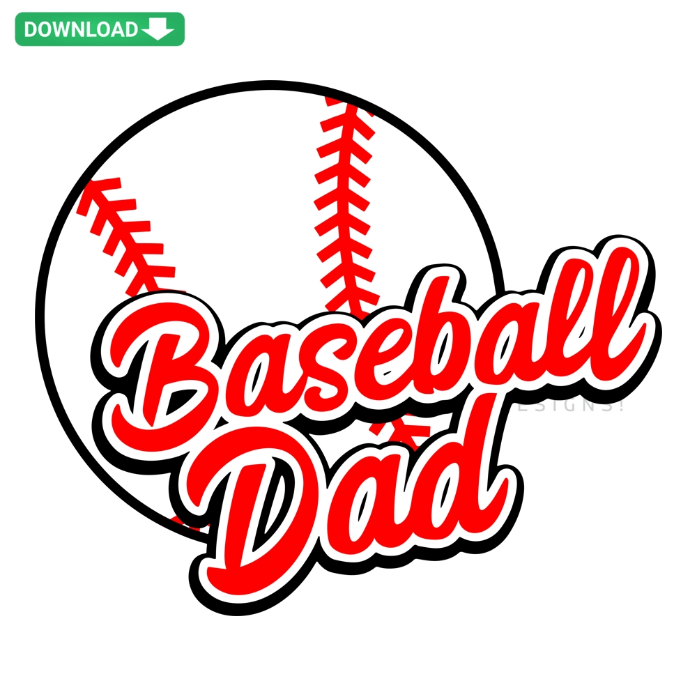 Baseball Dad Game Day SVG Design: Sports Father's Day Collection featuring a baseball and bat graphic in SVG PNG DXF EPS formats.