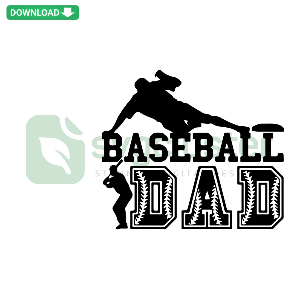 Baseball Dad SVG Design with Script Text and Baseball Elements - Perfect for Father's Day Gifts - Digital Cut Files in PNG, DXF, EPS