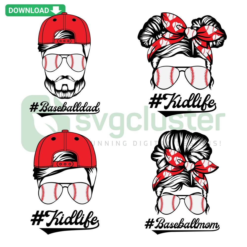 Baseball Family Bundle SVG PNG DXF EPS - Mom Dad Kid Life Designs, Sports Team Graphics, DIY Apparel, Digital Craft Files