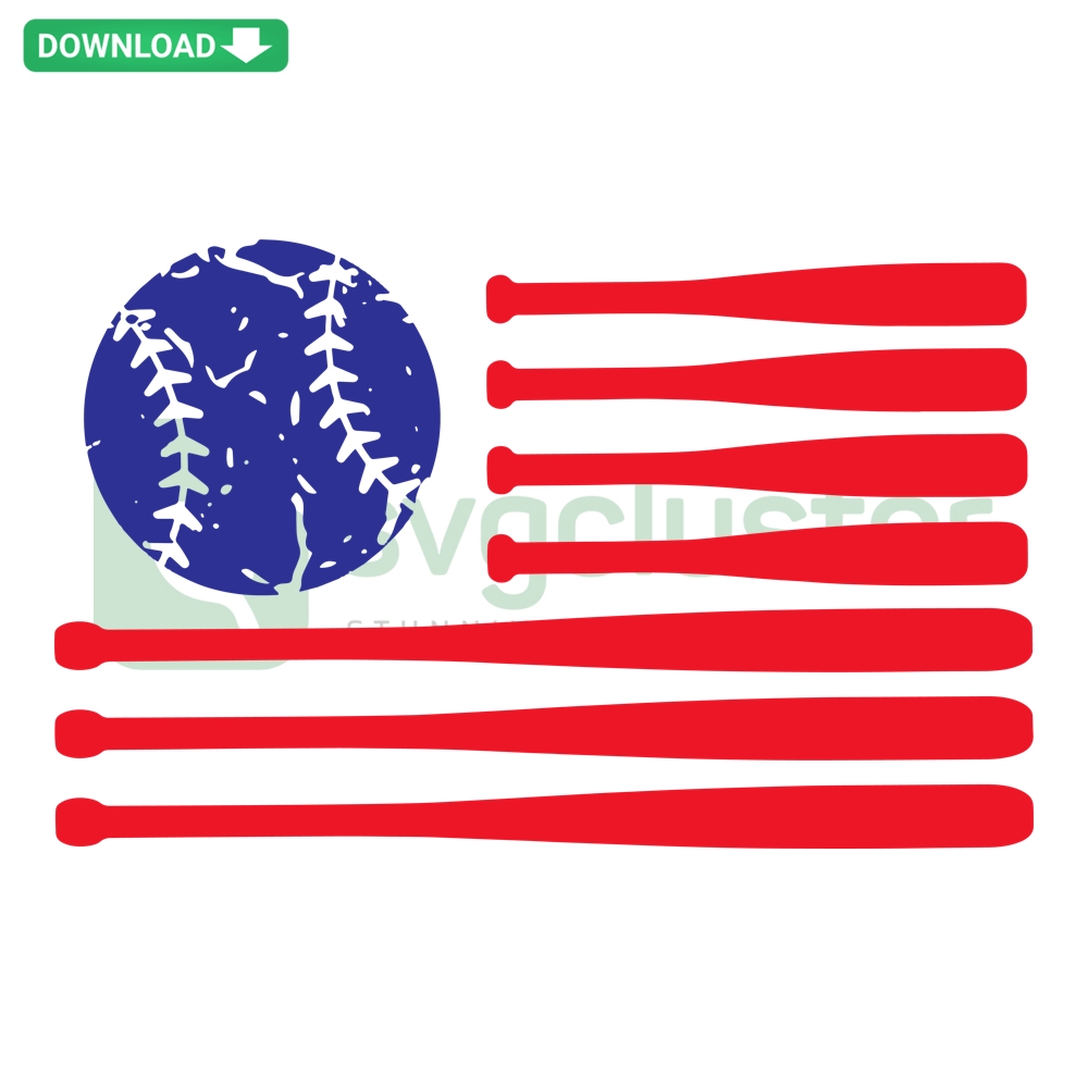 Distressed American flag baseball design for 4th of July; includes SVG, PNG, DXF, EPS formats for digital crafting.