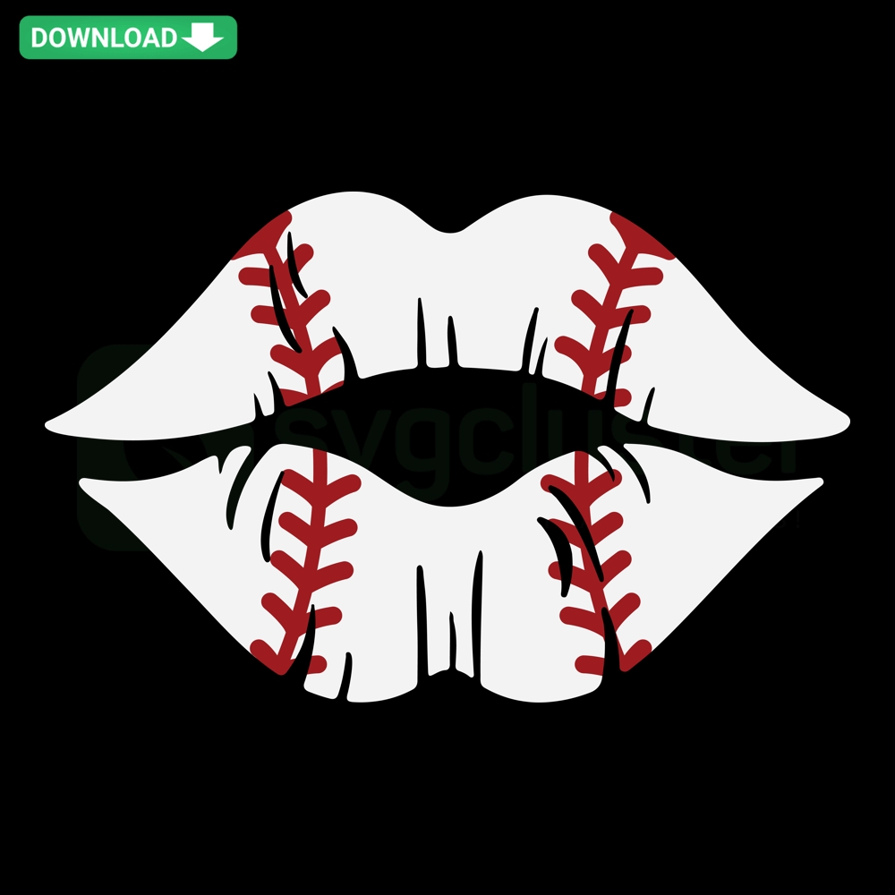 Grunge kiss with baseball lip design featuring stitch details, perfect for sports mom SVG, PNG, DXF, EPS digital files.