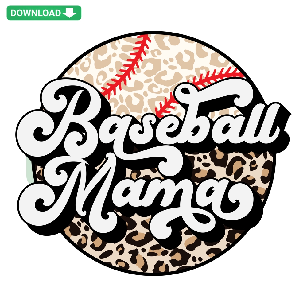Leopard print Baseball Mama sports design, SVG PNG DXF EPS files, for crafting and apparel mockups.
