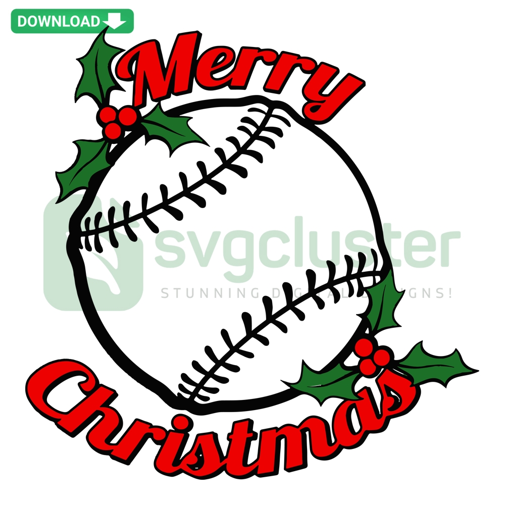 Baseball Christmas digital design featuring festive baseball elements in SVG, PNG, DXF, EPS formats for holiday sports crafts.