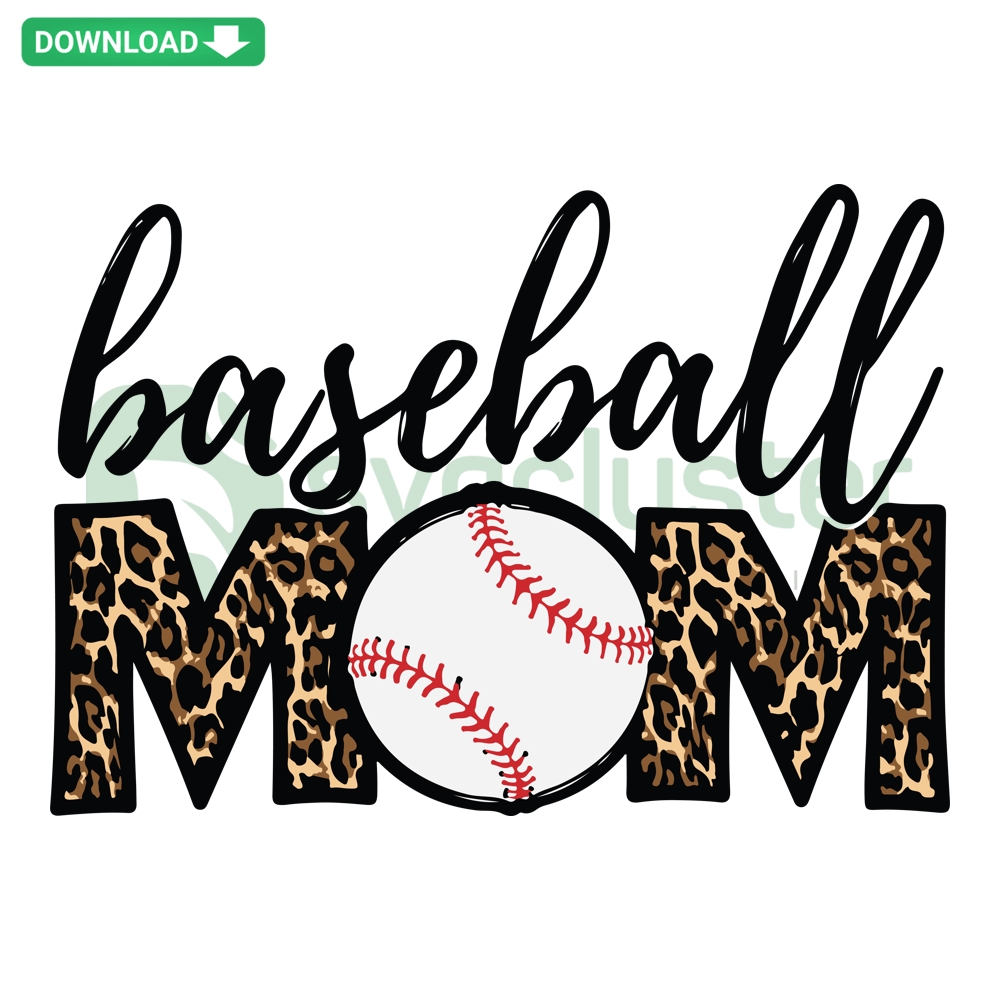 Baseball Mom Digital Art with Leopard Print; Sports Parent SVG PNG DXF EPS; Stylish Animal Pattern Design