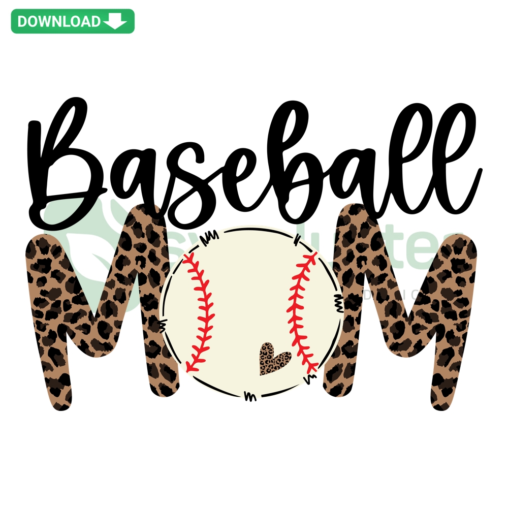 Leopard Pattern Baseball Mom Script SVG PNG with Bats, Heart & Ball Design for Sports Parents - DXF EPS Digital File