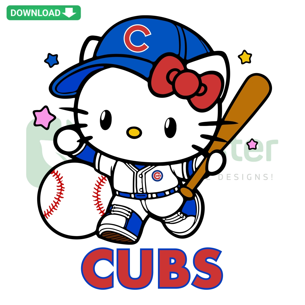 Chicago Cubs Hello Kitty SVG: Cute baseball fan design featuring Hello Kitty wearing Cubs gear, perfect for sports collection enthusiasts.