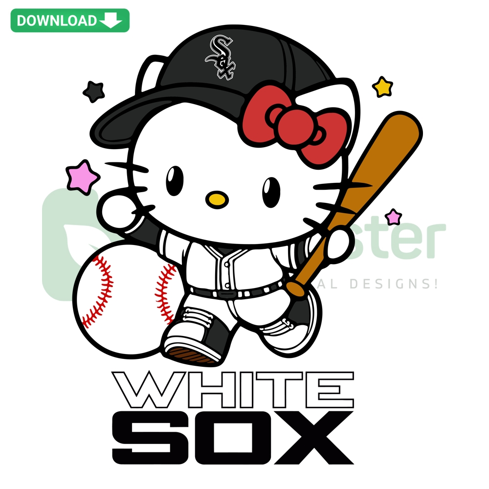 Hello Kitty in Chicago White Sox uniform SVG - Perfect for baseball fans, digital art, Hello Kitty fans, sports-themed design.