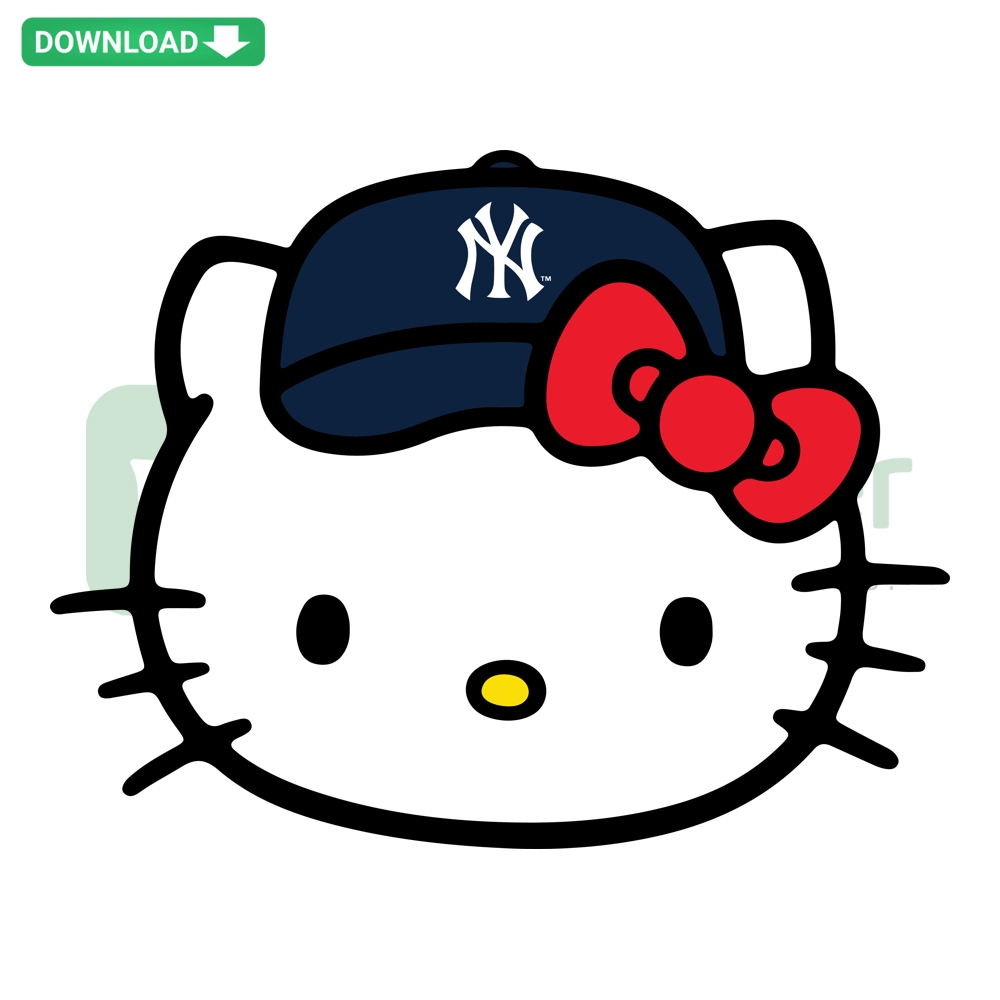Hello Kitty sports New York Yankees cap SVG/PNG silhouette, perfect for baseball fans and digital crafting projects.