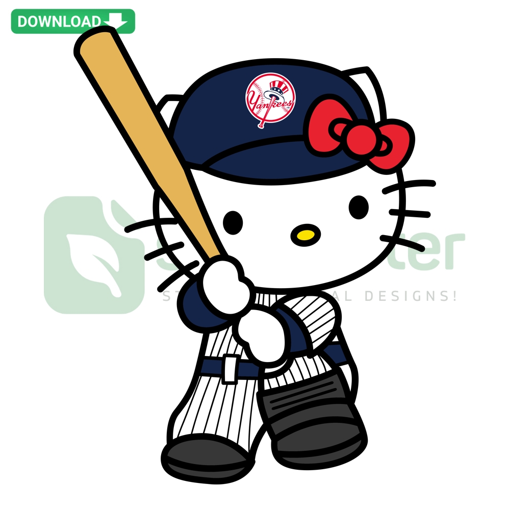 Hello Kitty New York Yankees design with Kitty Cat Yankees Files in SVG, PNG, DXF, EPS formats for Cricut crafting.