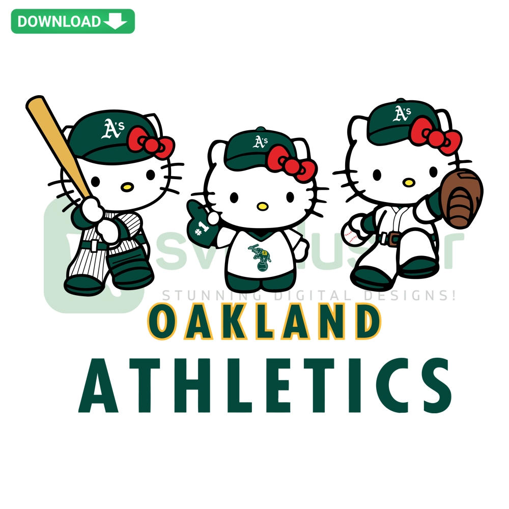 Hello Kitty Oakland Athletics Baseball Design Kit SVG PNG DXF EPS - Cute sports logos and graphics for DIY crafts and apparel.