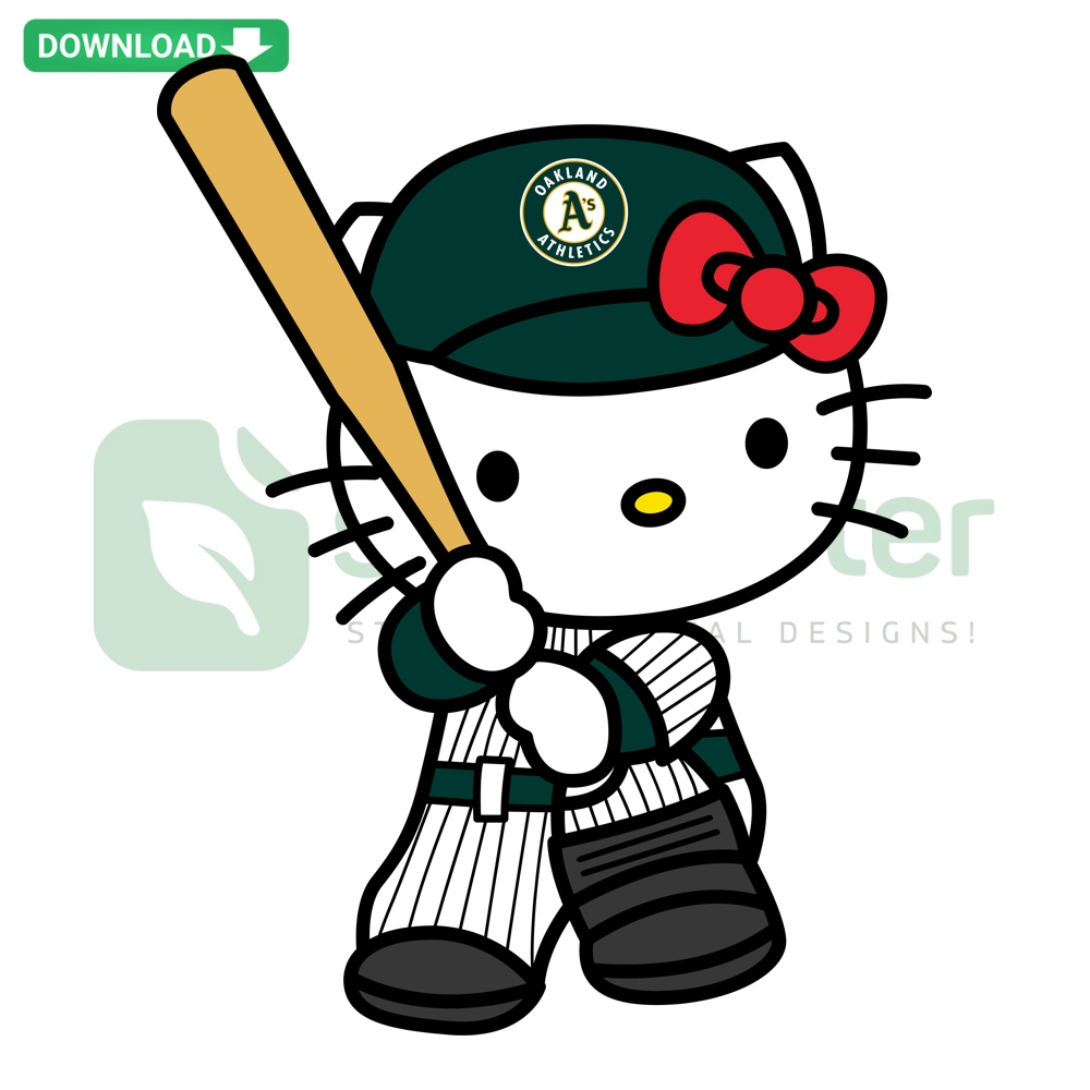 Hello Kitty Oakland Athletics Graphic - Cute Kitty in Team Colors SVG PNG DXF EPS - Adorable Sports Design