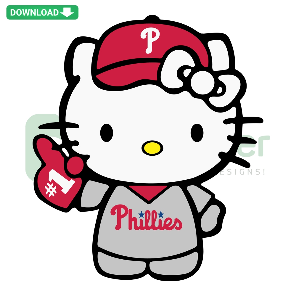 Hello Kitty Philadelphia Phillies Kawaii Collection - Cute baseball-themed SVG PNG DXF EPS featuring Hello Kitty in Phillies gear.