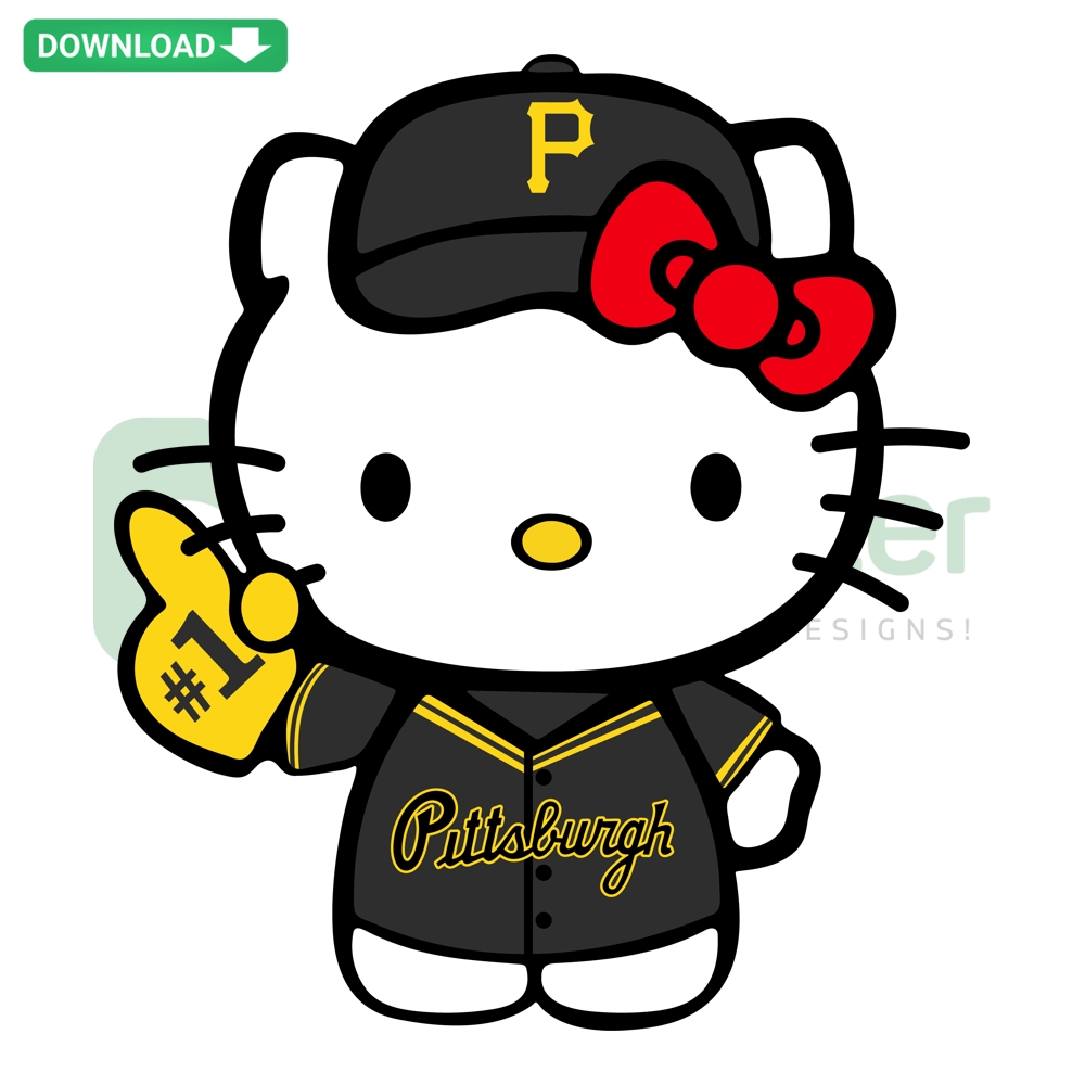 Hello Kitty Pittsburgh Pirates SVG PNG, cute Hello Kitty in Pirates jersey with baseball bat, perfect for Cricut, crafting, DIY projects.