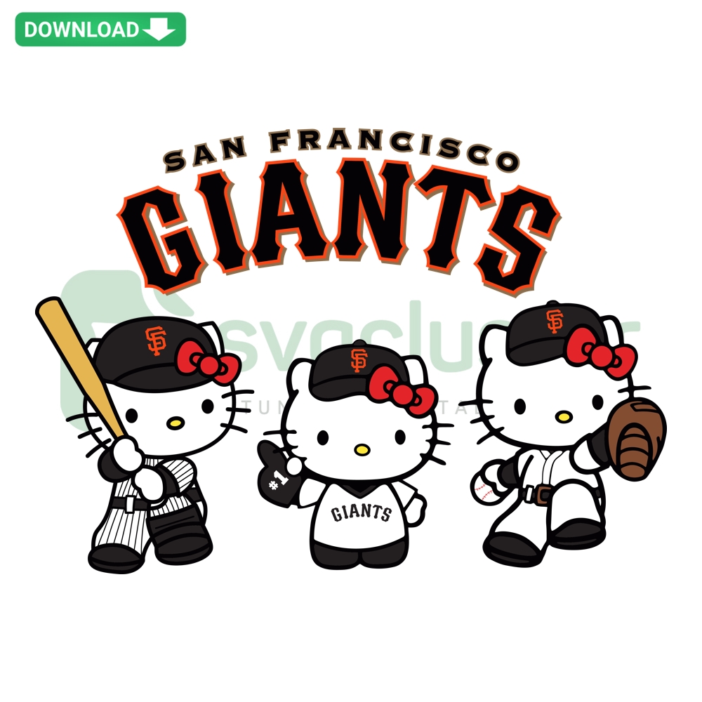 Hello Kitty San Francisco Giants Baseball Design Pack - SVG PNG DXF EPS Collection with Hello Kitty in Giants uniform.