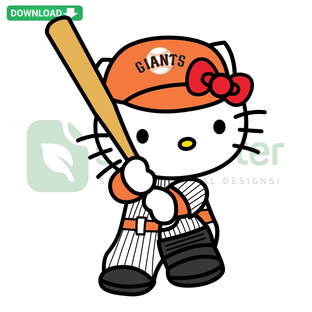 Cute Hello Kitty in San Francisco Giants attire, graphics in SVG, PNG, DXF, EPS formats. Ideal for Giants fans, cute design.