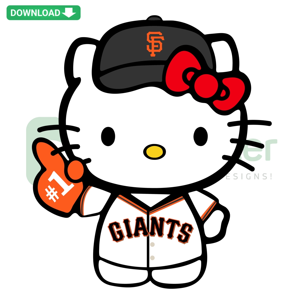 Hello Kitty in San Francisco Giants attire, SVG PNG cut files, digital download, baseball-themed design.