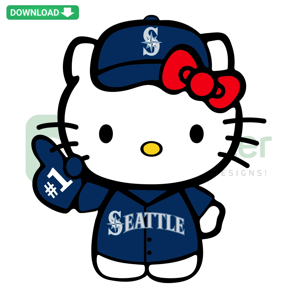 Hello Kitty Seattle Mariners SVG PNG Cut Files featuring Hello Kitty in a Mariners jersey and cap for crafting and personalization.