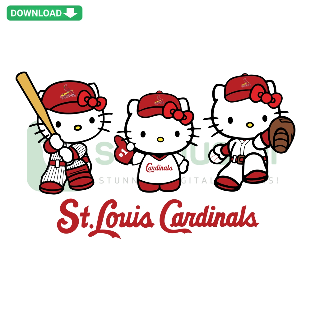 Hello Kitty St Louis Cardinals Baseball Art - Cute SVG PNG DXF EPS Design with Kitty in Red Jersey and Cap