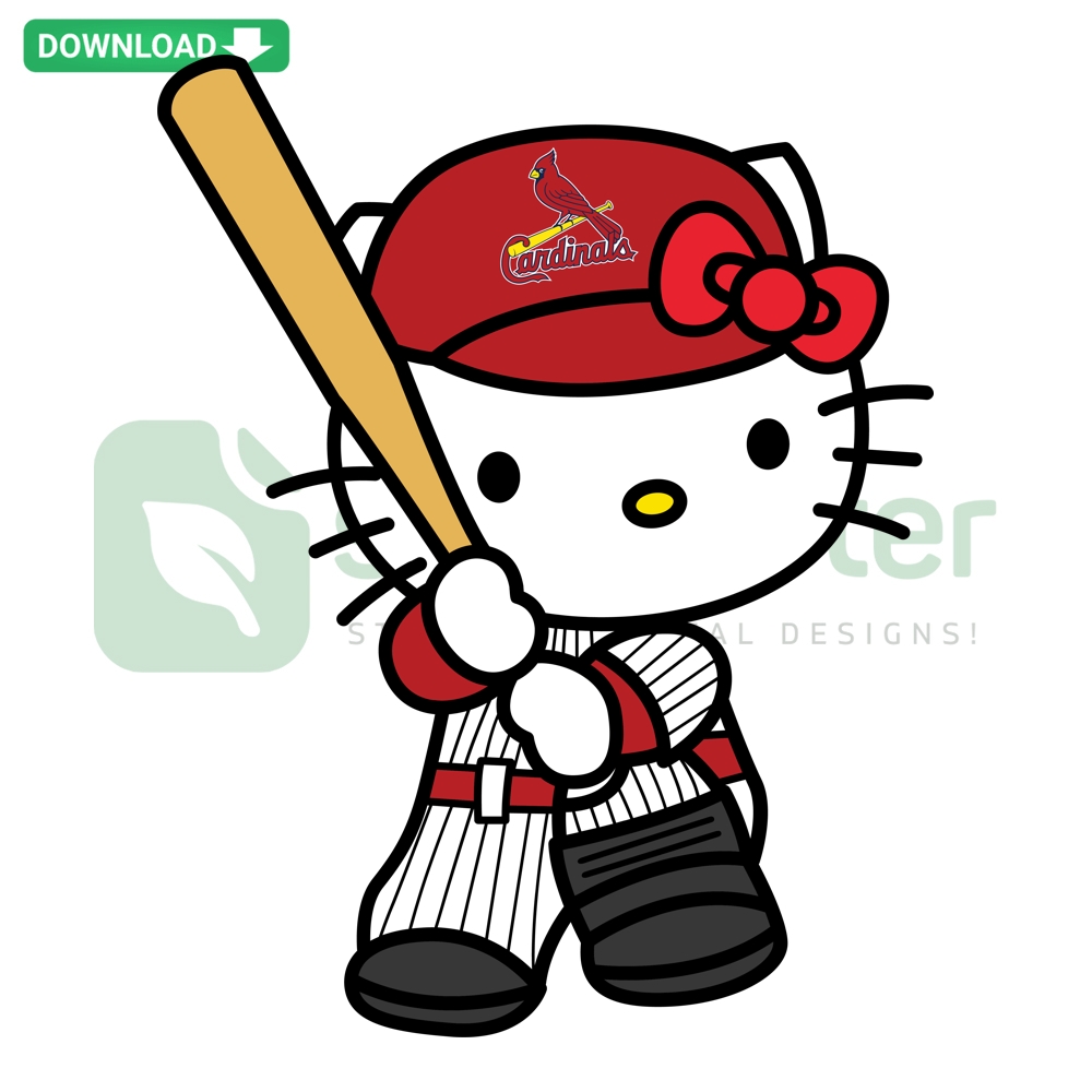 Hello Kitty in St Louis Cardinals gear, cute baseball-themed SVG PNG DXF EPS design, perfect for fans and crafting projects.