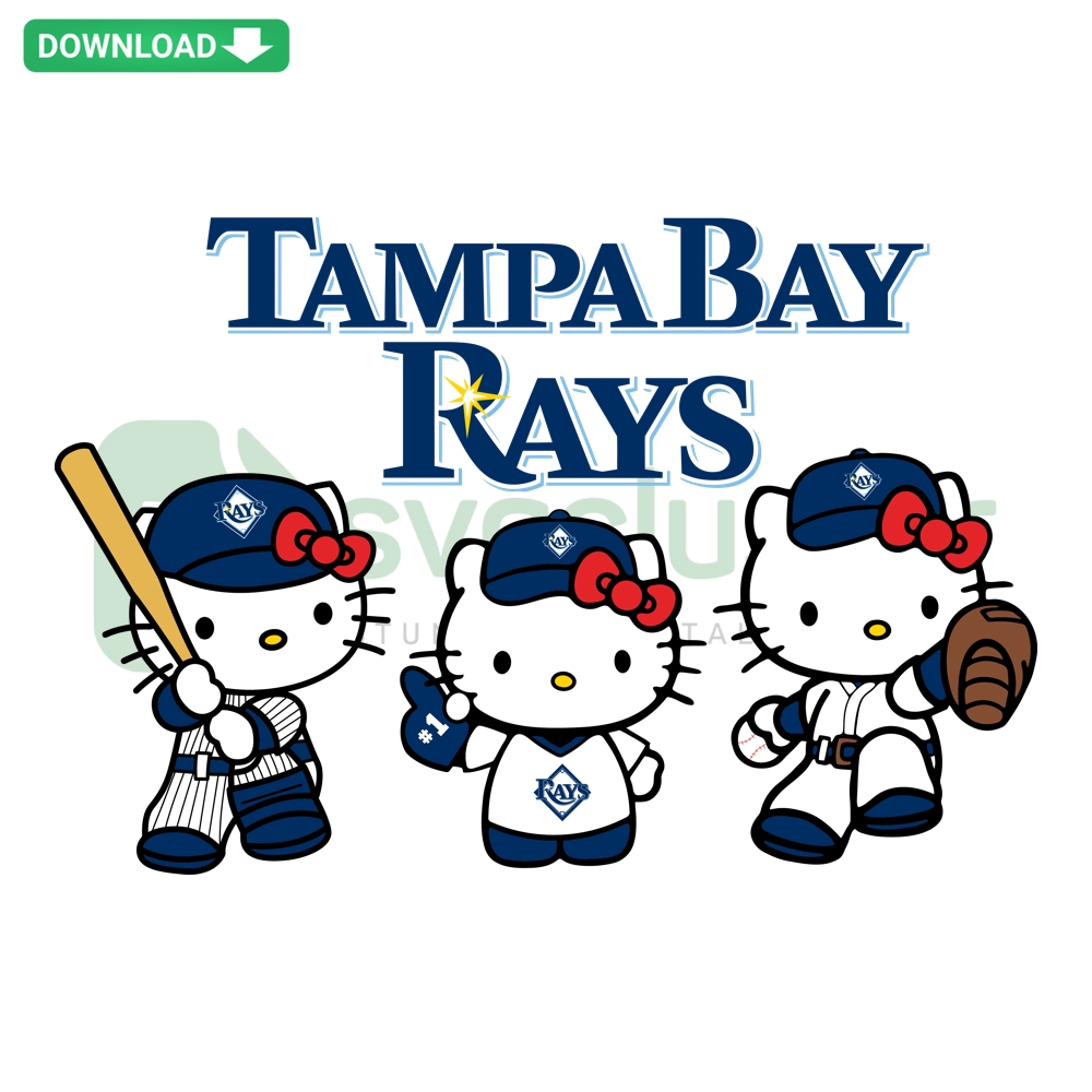 Hello Kitty Tampa Bay Rays Baseball Vector Graphic, in SVG, PNG, DXF, EPS formats, featuring team logo and Hello Kitty character.