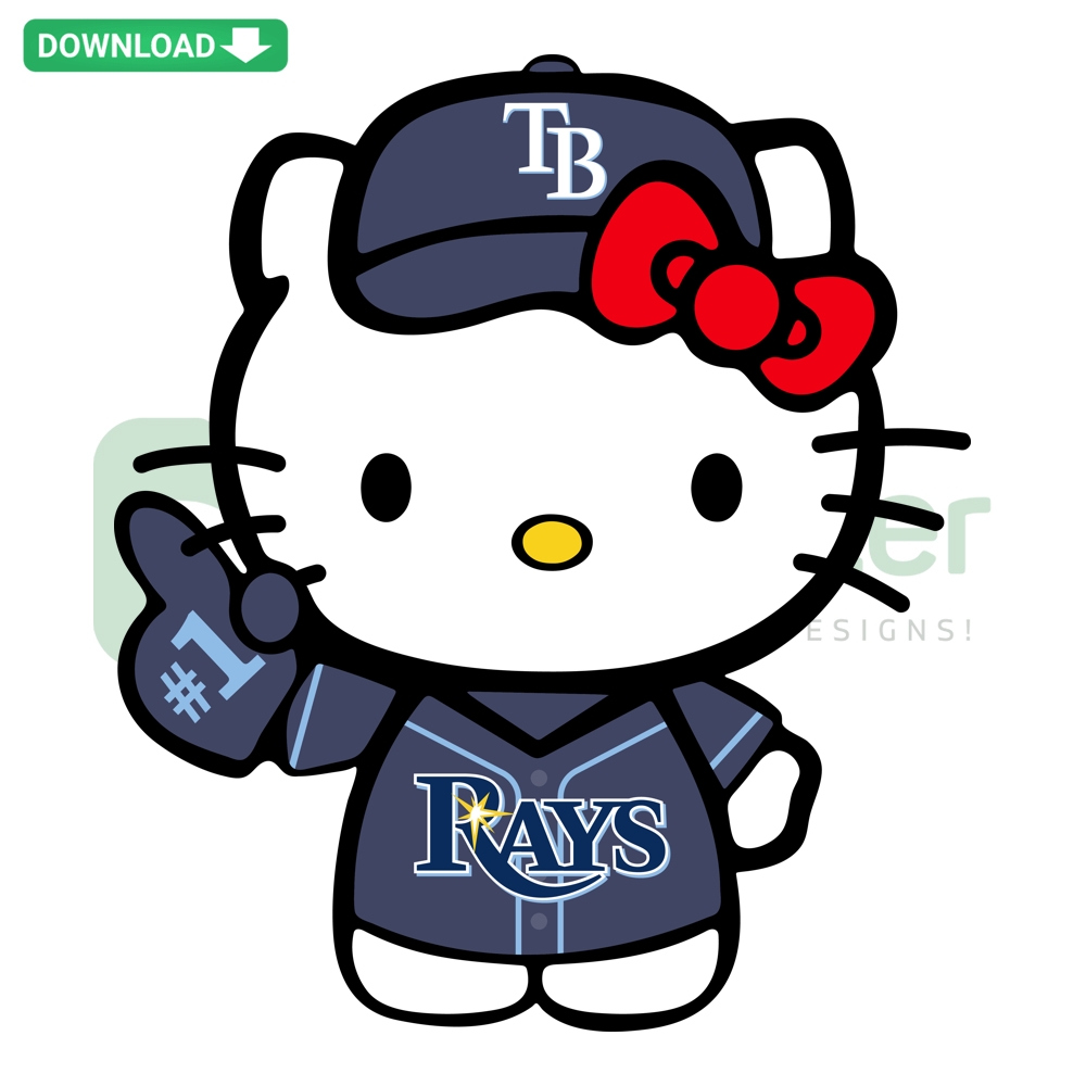 Hello Kitty wearing Tampa Bay Rays uniform, SVG PNG cut files for crafting, sports-themed design, digital download.
