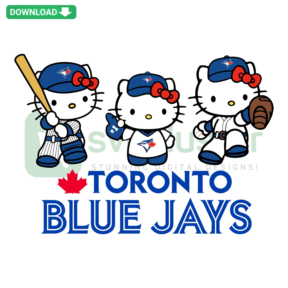 Hello Kitty Toronto Blue Jays SVG PNG DXF EPS Bundle, featuring cute baseball-themed designs with team logo and character graphics.
