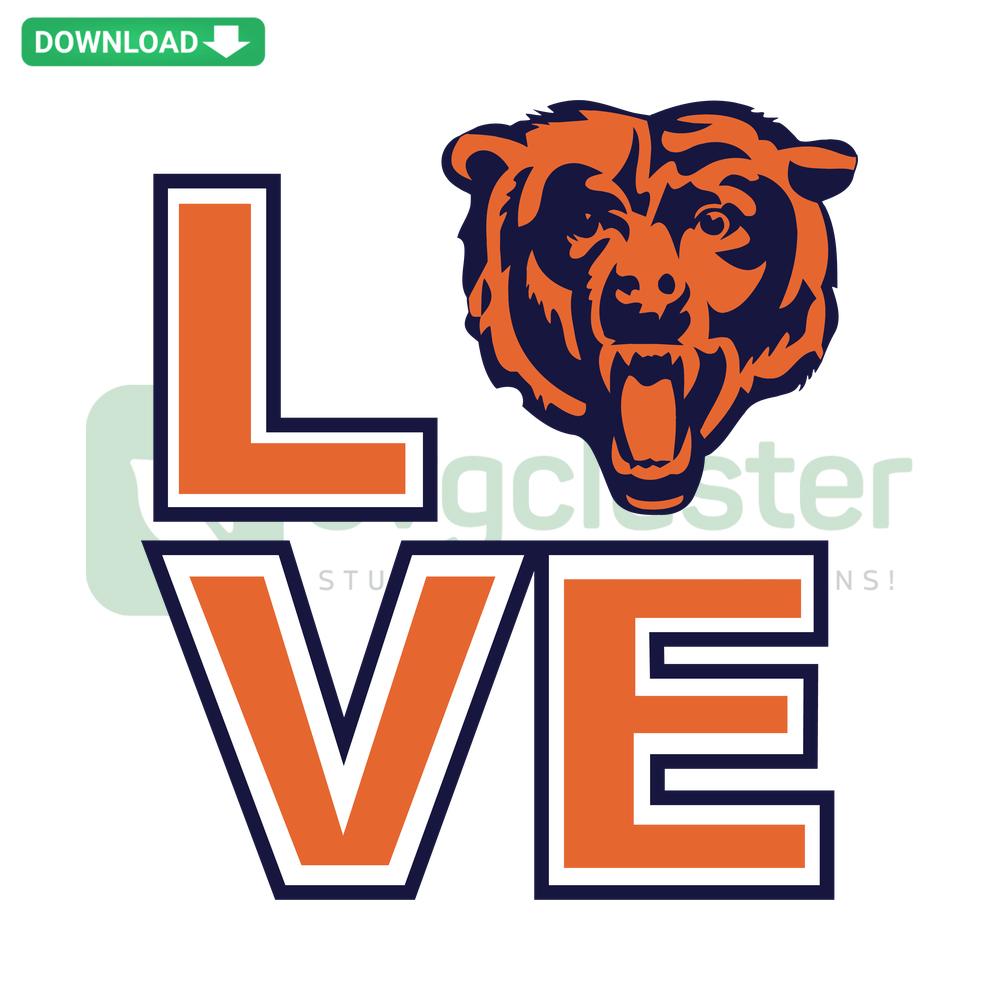 Chicago Bears themed SVG file with Love text and team logo, perfect for Cricut projects, high-quality digital download.
