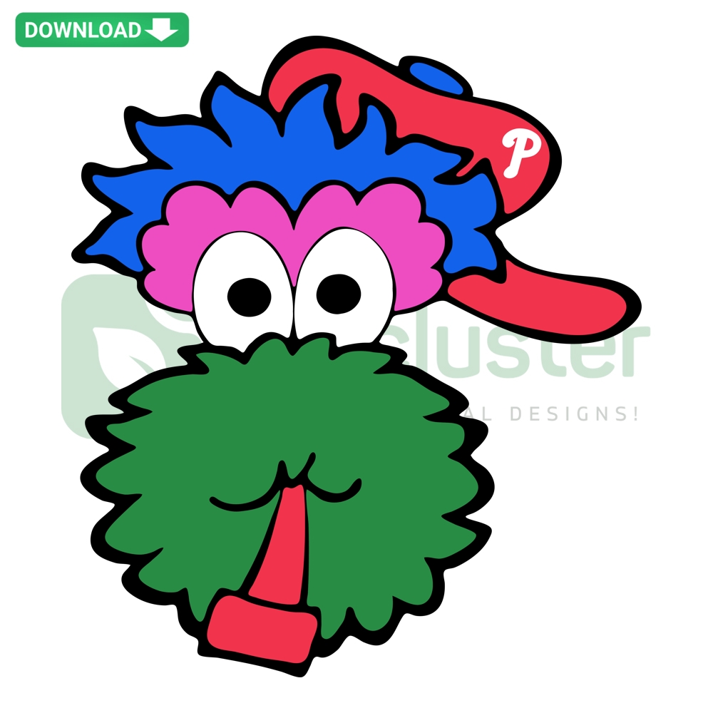 Phillie Phanatic Face Design SVG - Iconic Philadelphia Baseball Mascot, vibrant green with quirky features. Perfect for sports-themed crafts.