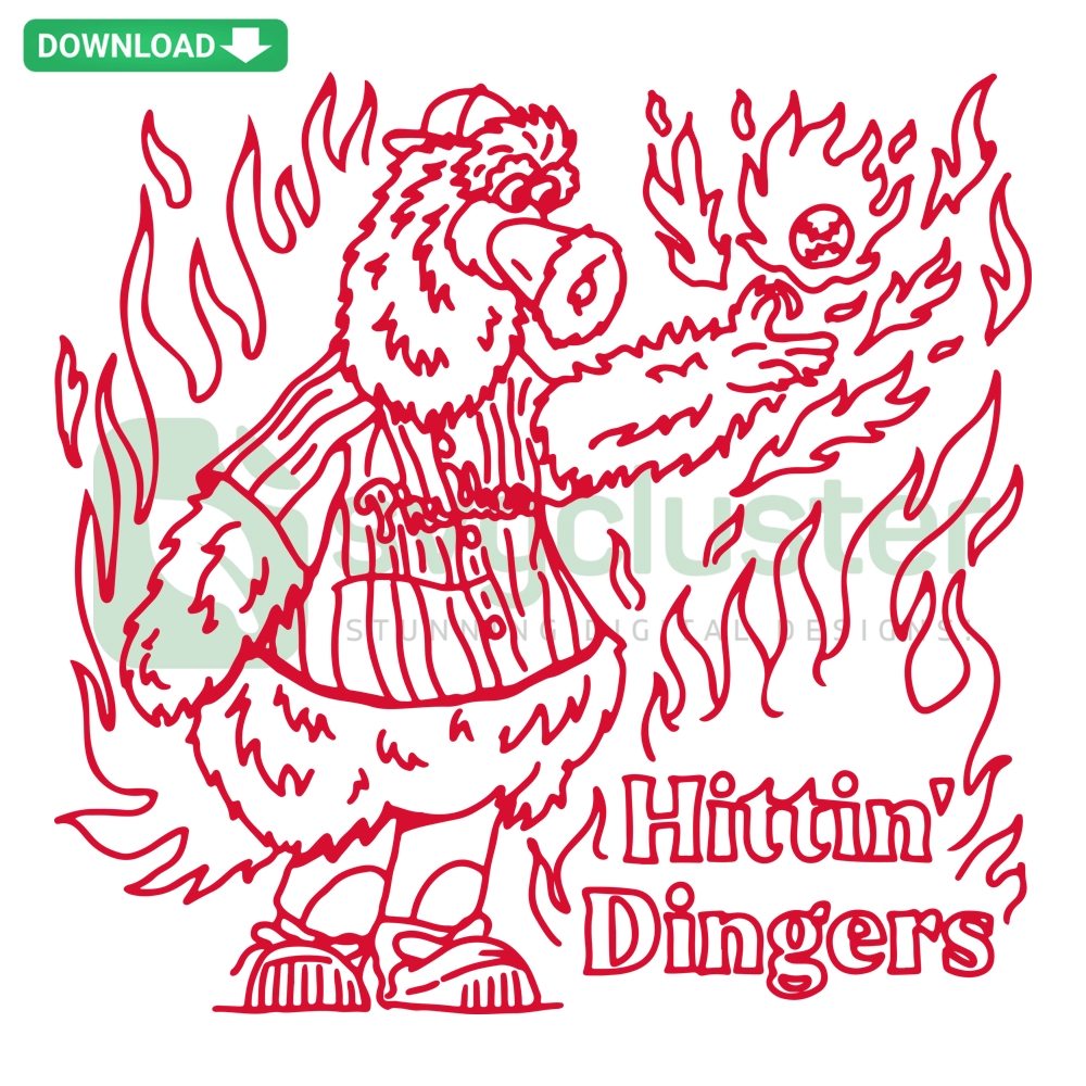 Philadelphia Phillies mascot Phillie Phanatic swinging bat SVG; fun baseball illustration, perfect for Phillies fans.